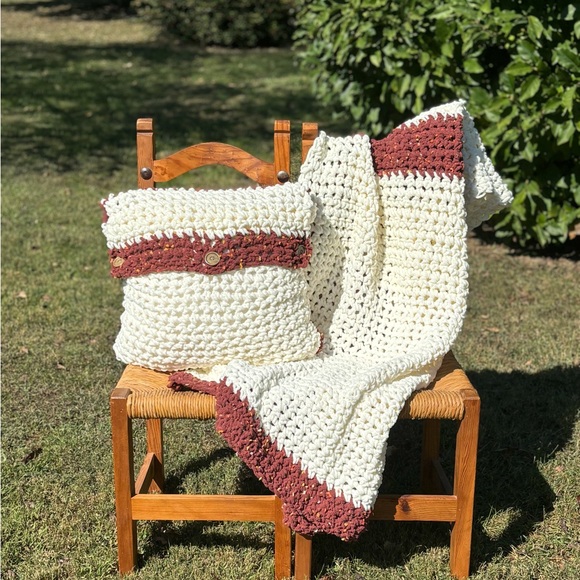 Handmade Other - Handmade Chenille Crochet Blanket & Matching Pillow